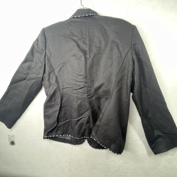 NEW Mary McFadden Black Linen Blend Womens Size 10 P Floral Embroidered Blazer - Picture 9 of 14